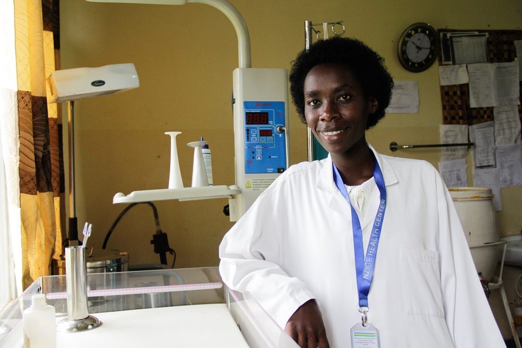 Midwife Georgette Dusingizuhoraho at Nzige Health Center.