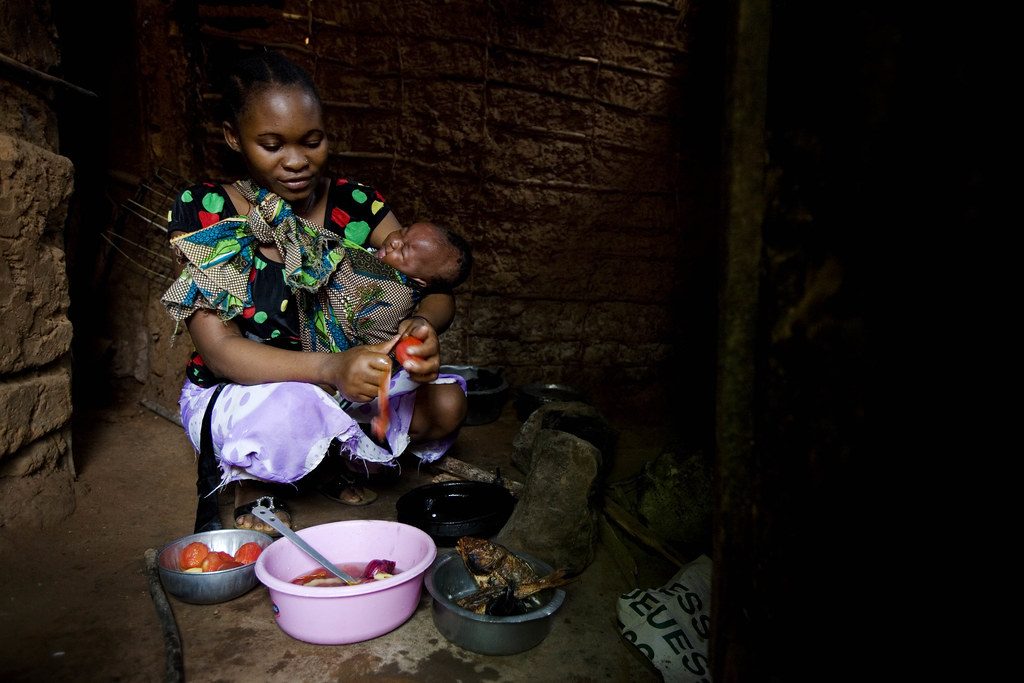 Mother and her newborn at home