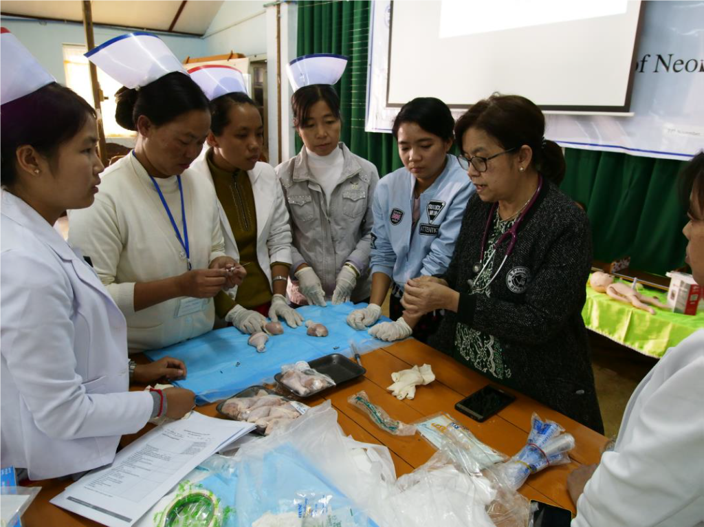 Dr. Thein Hnin of Taunggyi Women and Children Hospital demonstrates a skill during a facility-focused Integrated Management of Newborn and Childhood Illness training in Southern Shan State.